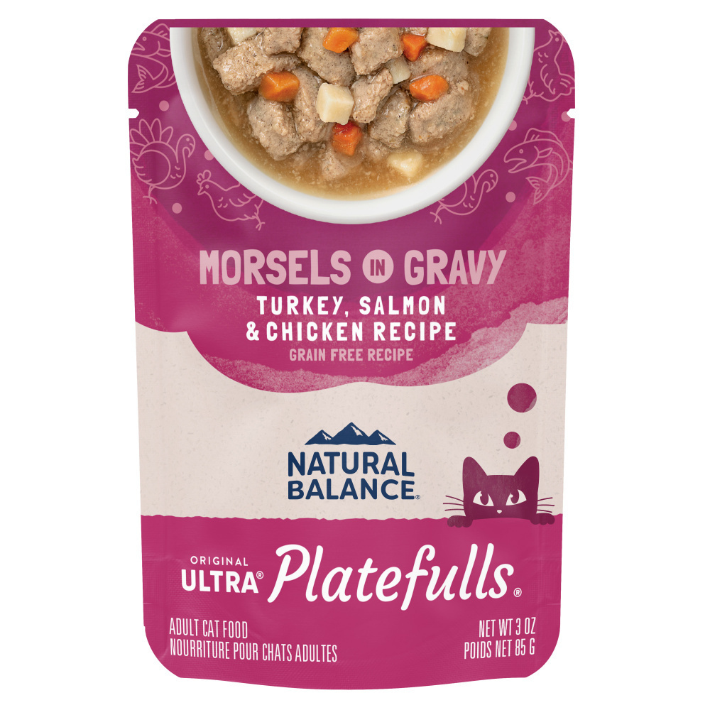 Natural Balance Original Ultra Platefulls Turkey, Salmon & Chicken Recipe Morsels in Gravy Wet Cat Food Pouches