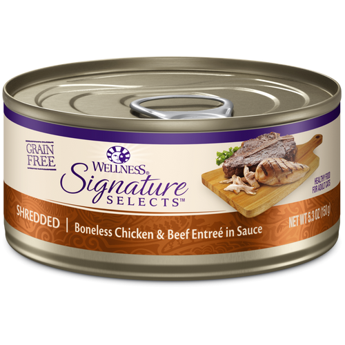 Wellness CORE Signature Selects Grain Free Canned Cat Food, Shredded Chicken & Beef Entree in Sauce