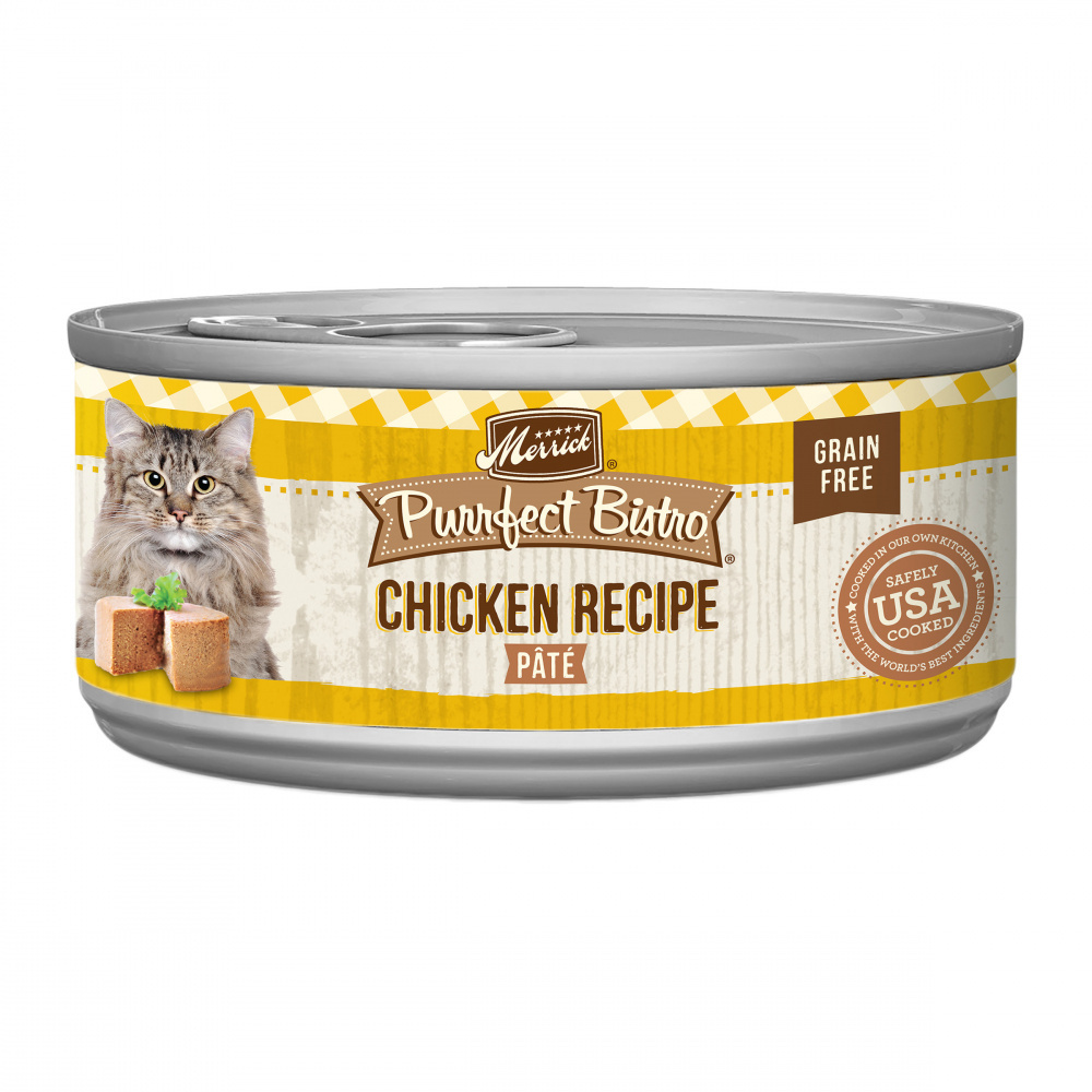 Merrick Purrfect Bistro Grain Free Premium Soft Canned Pate Adult Wet Cat Food, High Protein Chicken Recipe