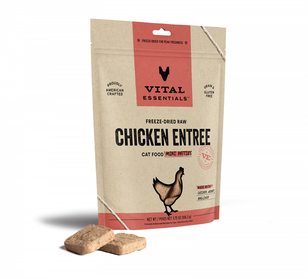 Vital Essentials Grain Free Chicken Dinner Patties Freeze Dried Raw Food for Cats