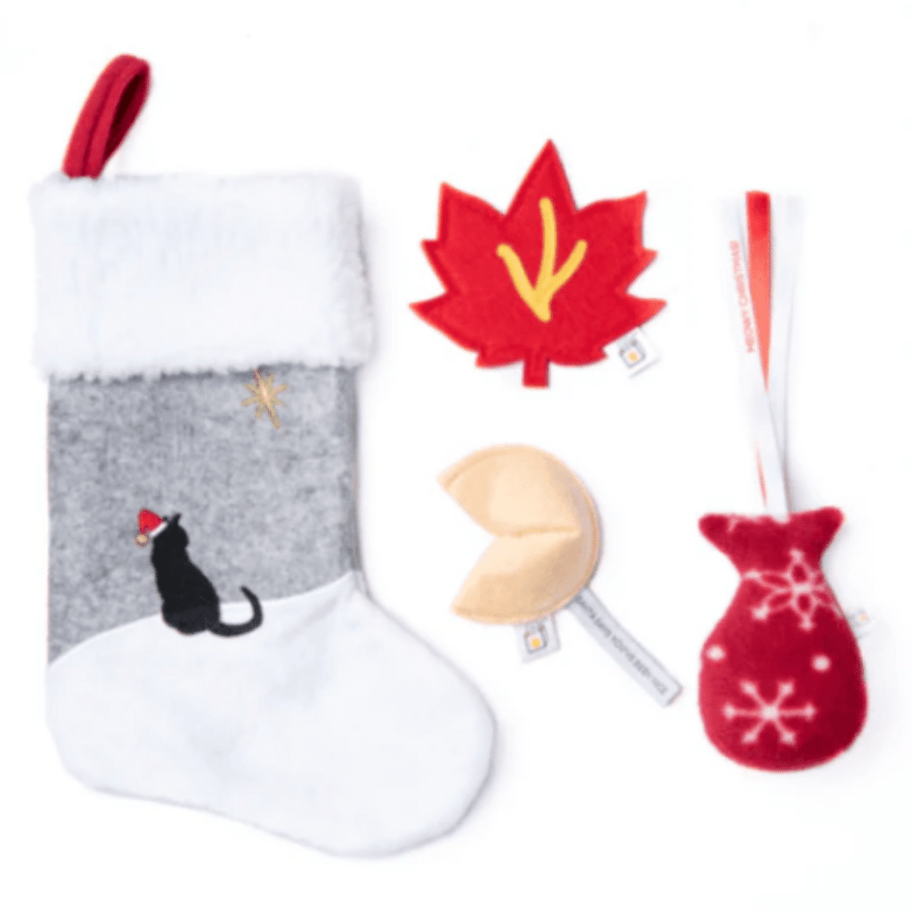 Cat in the Box Cat Christmas Stocking With 3 Holiday Toys
