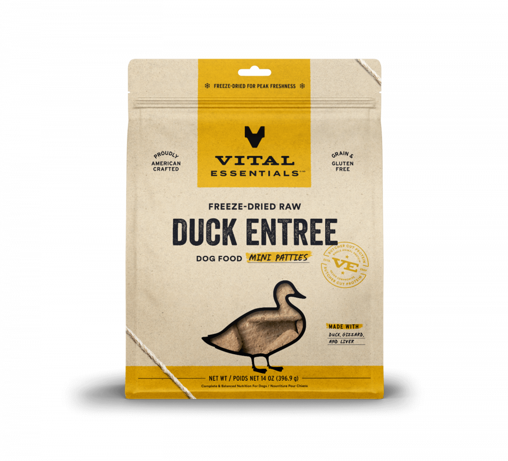 Vital Essentials Freeze Dried Grain Free Duck Mini Patties Entree for Dogs Food
