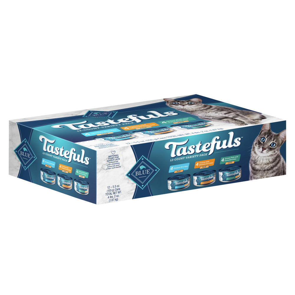 Blue Buffalo Tastefuls Adult Natural Pate Variety Pack with Chicken, Turkey & Chicken, and Ocean Fish & Tuna Entrees Wet Cat Food